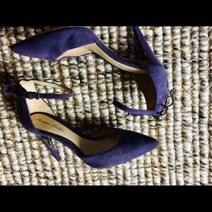 Monique Lhuillier Suede Ankle Strap Stilettos